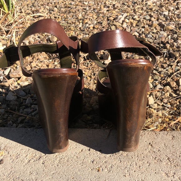 Brown Leather Aldo Wooden Platform Wedge Heeled Sandals!! Size 39 or 8.5 - Picture 12 of 16